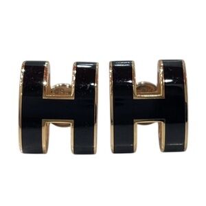 Hermes H POP Earring Piercing Type Black Metal